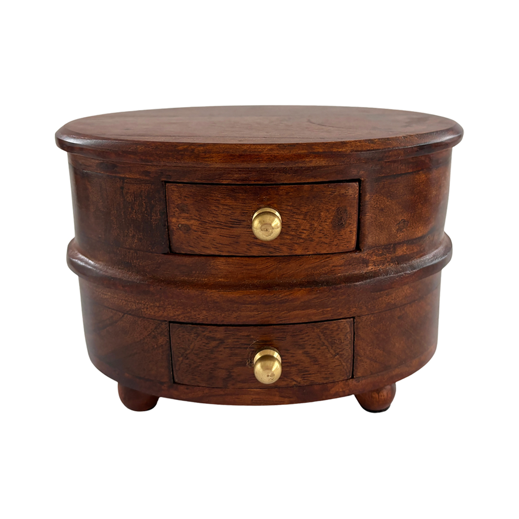 Decor Early American Solid Teak Wood Oval Jewelry Box ...