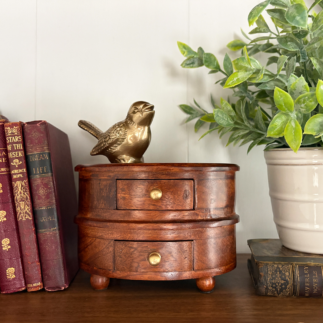 Decor Early American Solid Teak Wood Oval Jewelry Box ...