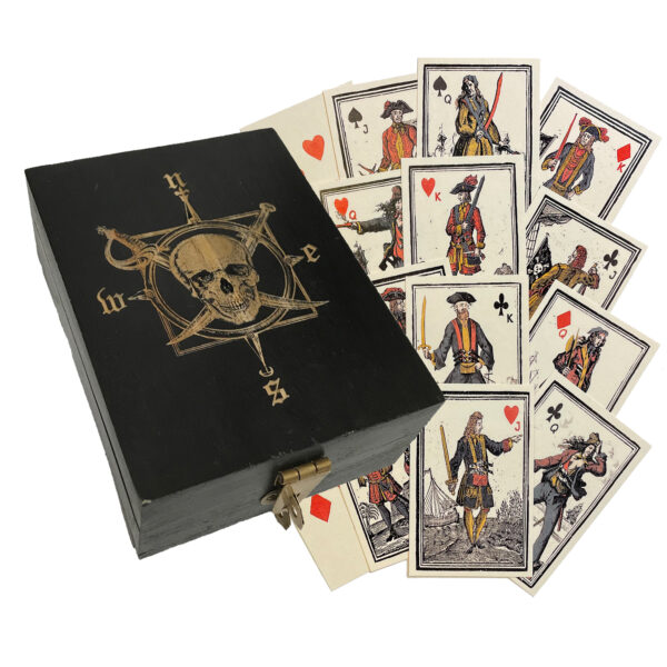 Toys & Games Pirate Engraved Compass Rose & Skull Wood Box w/ Pirate Cards