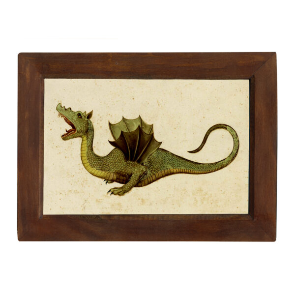 Marine Life/Birds Botanical/Zoological Dragon 6-1/2 x 10″ Print Behind Glass. Red-Brown Distressed Solid Wood Frame. Framed size is 8-1/2 x 12″.