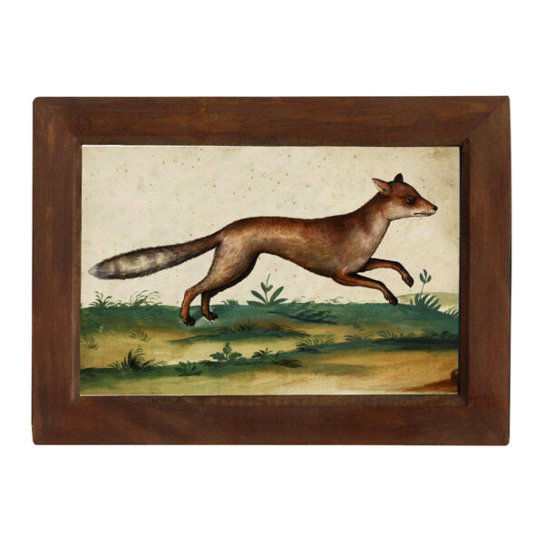 Equestrian/Fox Equestrian Red Fox Running Watercolor Antique Reproduction Print in Solid Wood Frame