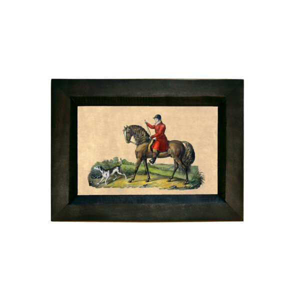 Equestrian/Fox Equestrian English Hunter 4″ x 6″ Print Behind Glass. Black Distressed Solid Wood Frame. Framed size is 7-1/4″ x 5-1/4″.