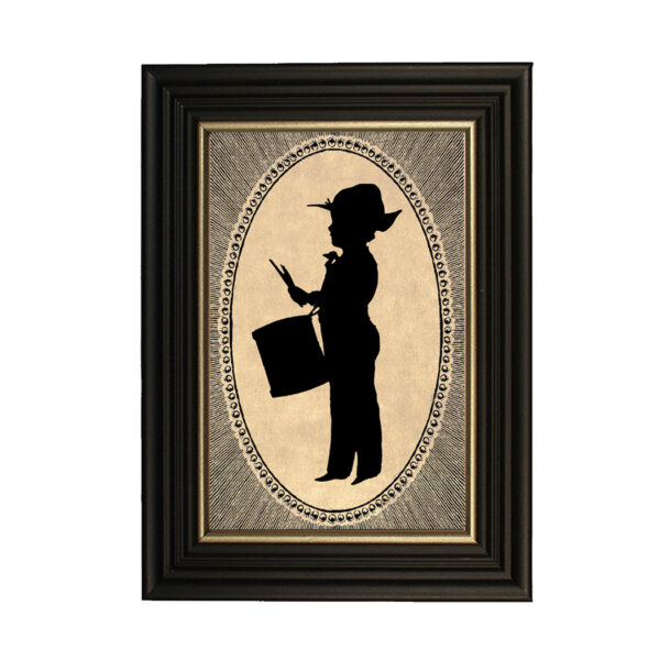 Early American Revolutionary/Civil War Framed Drummer Boy Printed Silhouette- Antique Vintage Style