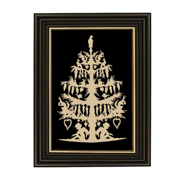 Scherenschnitte Nautical Nature’s Valentine’s Tree Scherenschnitte Paper Cutting in Black Frame with Gold Trim- Framed to 9″ x 12″