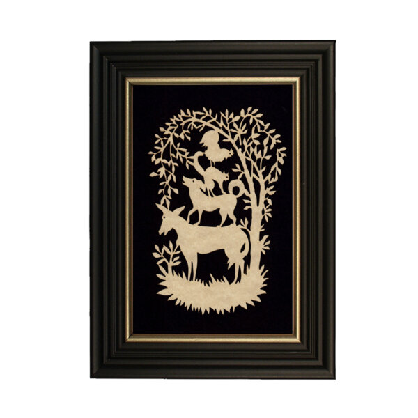 Scherenschnitte Early American Farm Animals Scherenschnitte Paper Cutting in Black Frame with Gold Trim