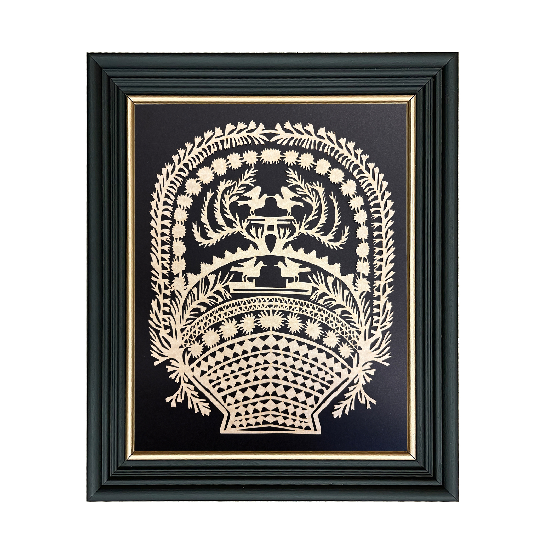 Scherenschnitte Early American 10″x12″ Lovebirds Basket Scherenschnitte Paper Cutting