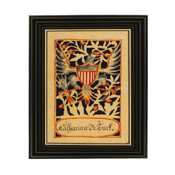 Scherenschnitte Farm 8-3/4″ x 12″ Spreadwing Eagle with Breastplate Reproduction Scherenschnitte Paper Cutting in Black Frame with Gold Trim