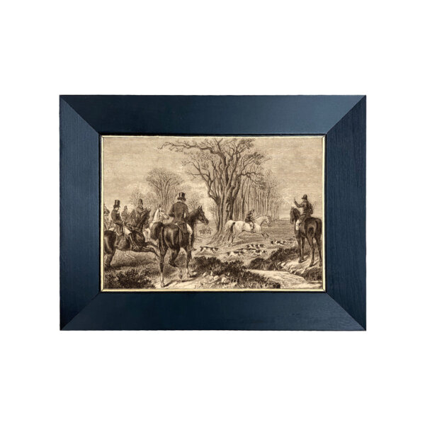 Equestrian/Fox Equestrian “The Start” Equestrian Fox Hunt Etching Print Behind Glass in Black and Gold Wood Frames- 5″ x 7″ Framed to 7″ x 9″