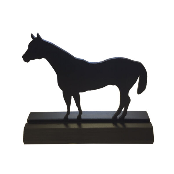 Wooden Silhouette Equestrian Standing wood silhouette in 7-1/4″ base. Silhouette is double sided so the direction is reversible.