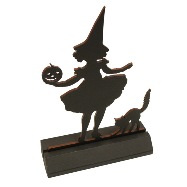 Wooden Silhouette Halloween 7″ Witch with Pumpkin Standing Wood Silhouette with Base