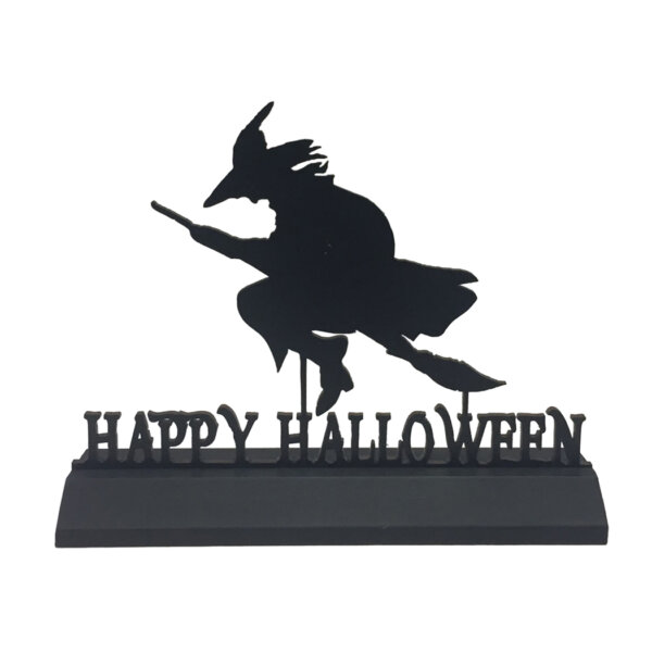 Wooden Silhouette Halloween 11″ Standing Wooden “Happy Halloween” Witch Silhouette Halloween Tabletop Ornament Sculpture Decoration