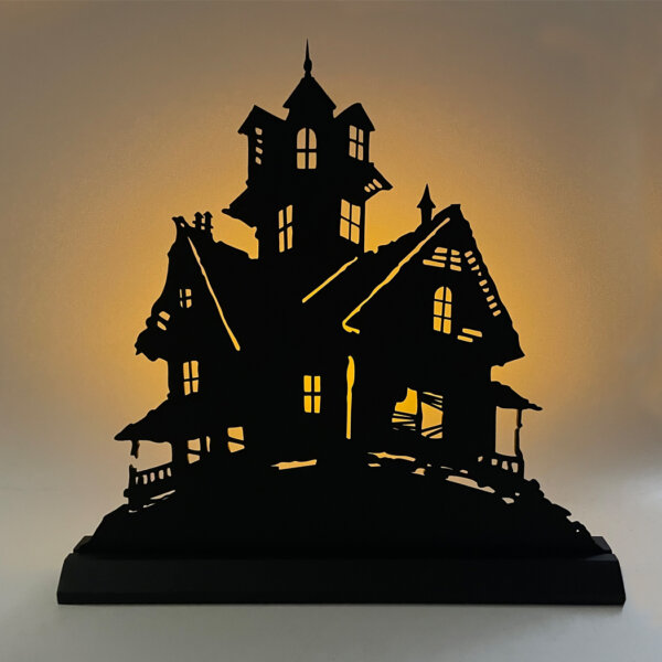 Wooden Silhouette Halloween Large Haunted House Wooden Standing Silhouette Tabletop Ornament Sculpture Decoration