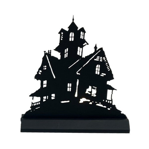 Wooden Silhouette Halloween Small Haunted House Wooden Standing Silhouette Tabletop Ornament Sculpture Decoration