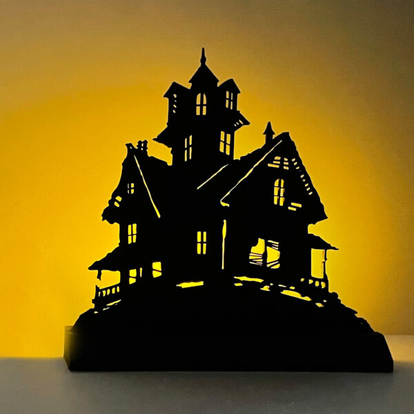 Wooden Silhouette Halloween Small Haunted House Wooden Standing Silhouette Tabletop Ornament Sculpture Decoration