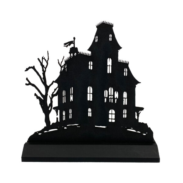 Wooden Silhouette Halloween Small Haunted Mansion Wooden Standing Silhouette Halloween Tabletop Ornament Sculpture Decoration