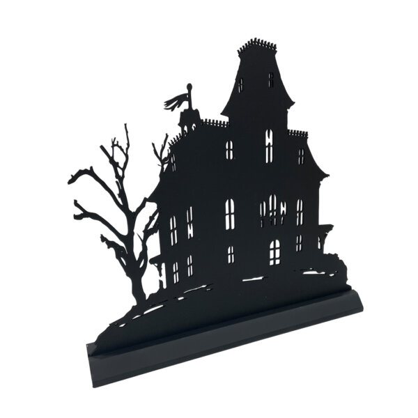 Wooden Silhouette Halloween Small Haunted Mansion Wooden Standing Silhouette Halloween Tabletop Ornament Sculpture Decoration