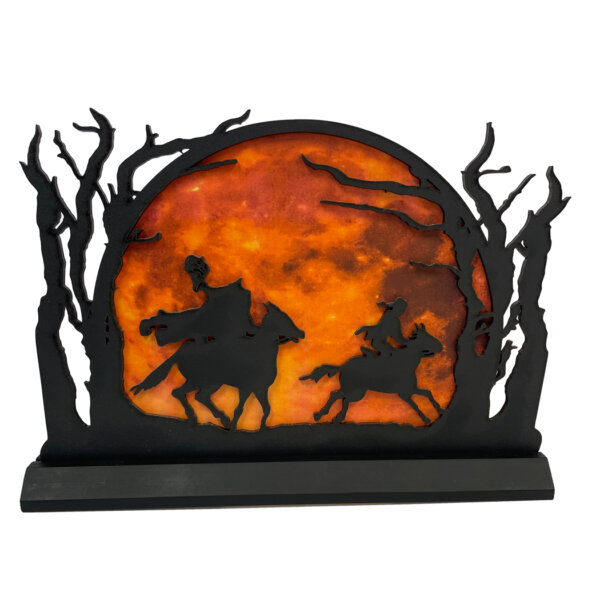 Wooden Silhouette Halloween 11″ Standing Wooden Headless Horseman Moon Scene Silhouette Halloween Tabletop Ornament Decoration