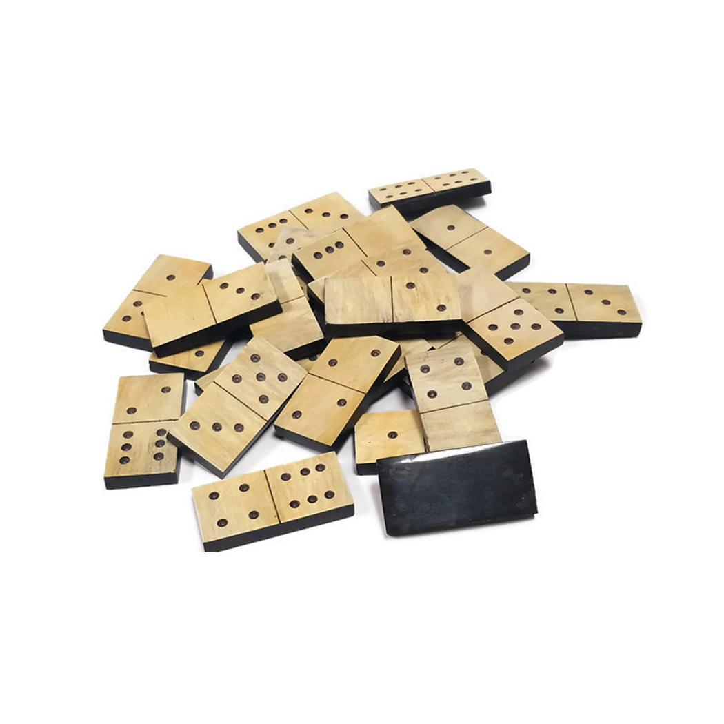 Toys & Games Early American Ox Horn Domino Set in 8″ Wooden Storage Box