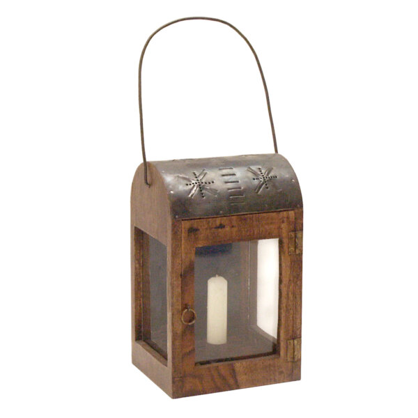 Candles/Lighting Early American 10″ Rustic Colonial Lantern with Punched-Tin Top- Antique Reproduction