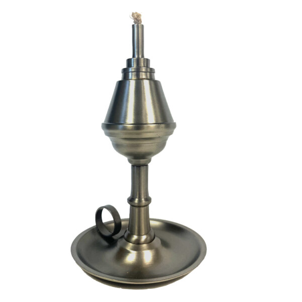Candles/Lighting Early American 7-1/4″ Pewter-Plated Camphene-Style Open Flame Lamp- Antique Vintage Style