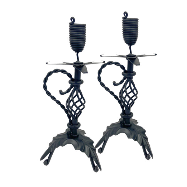 Candles/Lighting Early American Set of 2 Ornate Iron Candle Holders- Antique Vintage Style