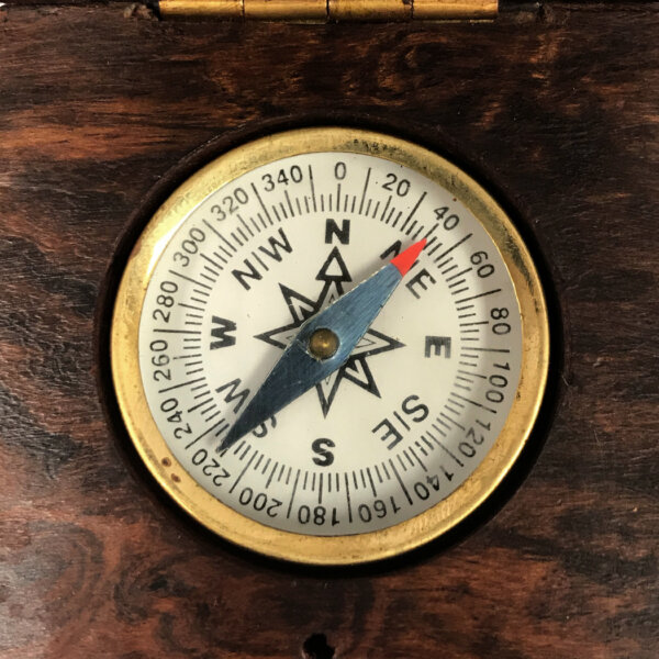 Compasses Nautical 3″ Brass Inlaid Anchor Wood Compass Box with 1-3/4″ Inlaid Brass Compass- Antique Reproduction