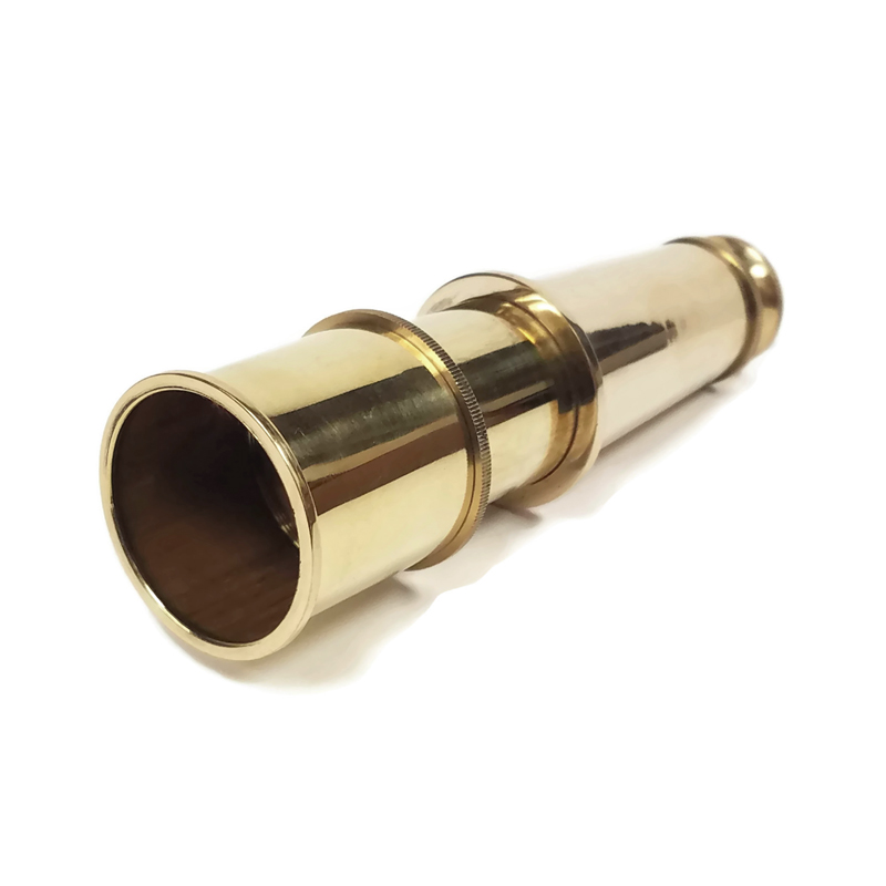 7-3/4″ Polished Brass Antique 8X Telescope with Lens Shade