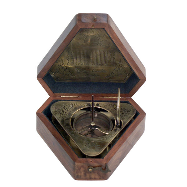 Compasses Nautical 4-1/2″ Antiqued Brass Sundial Compass with Wooden Box- Antique Vintage Style