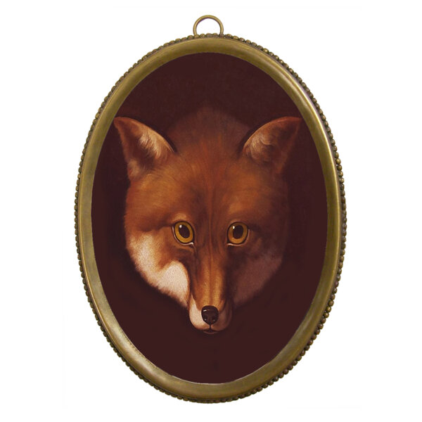Equestrian/Fox Equestrian 6-1/4″ Fox Head Print in Antiqued Beaded Brass Frame- Antique Vintage Style