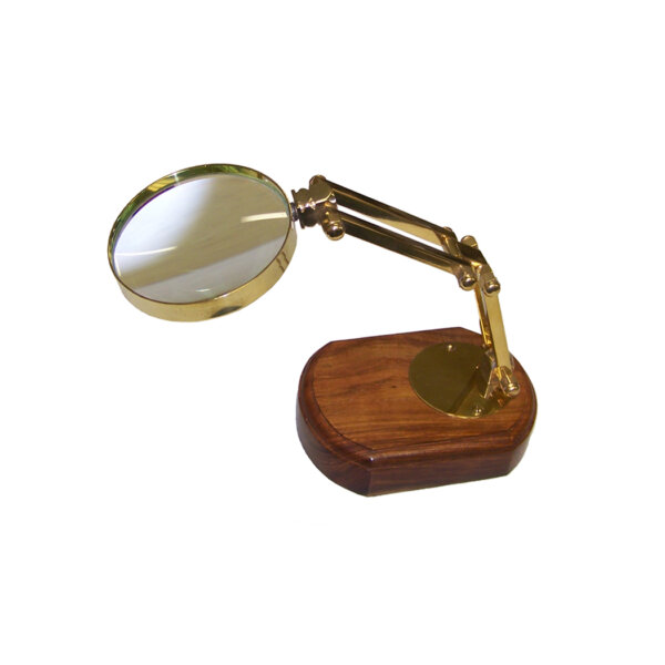 Desk Top Accessories Writing 3″ Antiqued Brass Desk-Top Magnifier on Solid Wood Base – Antique Vintage Style