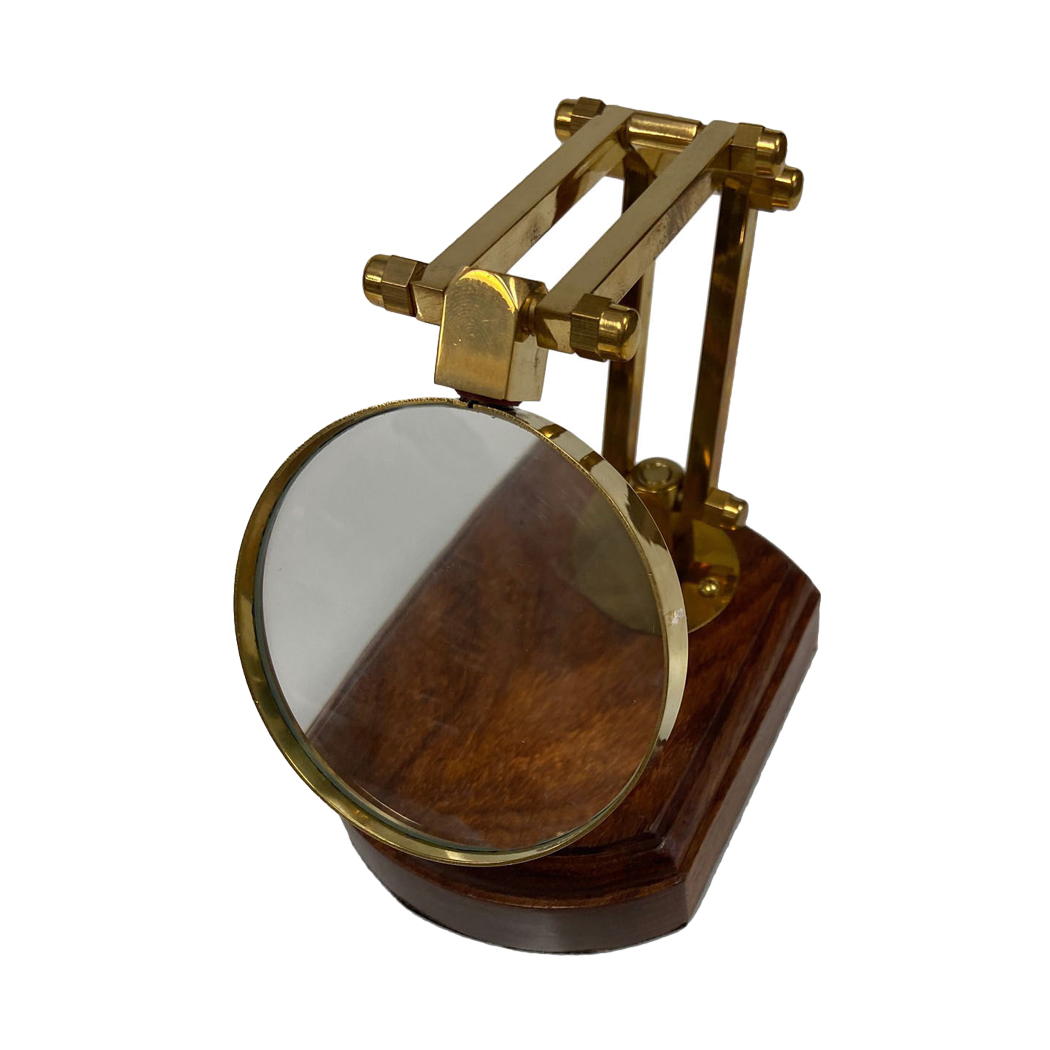 3 Antiqued Brass Desk-top Magnifier on Solid Wood Base Antique Vintage  Style 