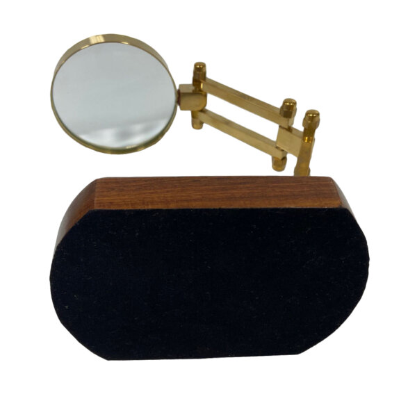 Desk Top Accessories Writing 3″ Antiqued Brass Desk-Top Magnifier on Solid Wood Base – Antique Vintage Style
