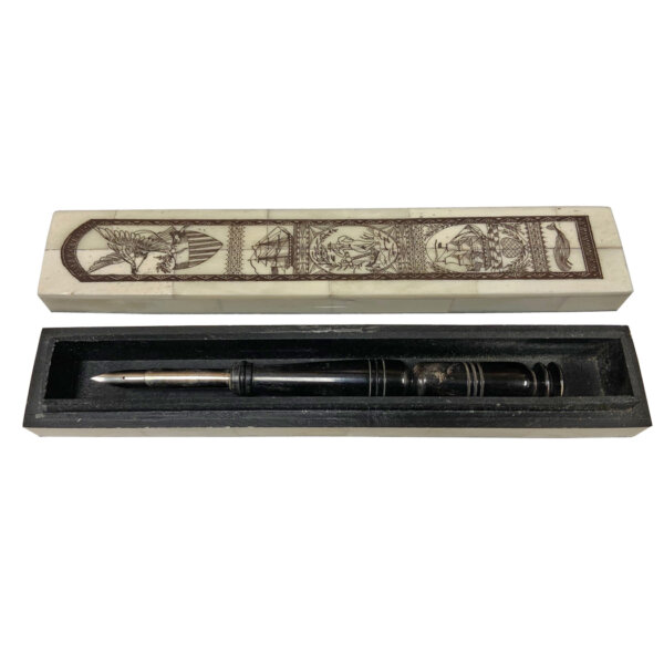 Writing Boxes & Travel Trunks Nautical 8-1/4 “Life at Sea” Scrimshaw Pen Box comes with Turned Horn Nib Pen.