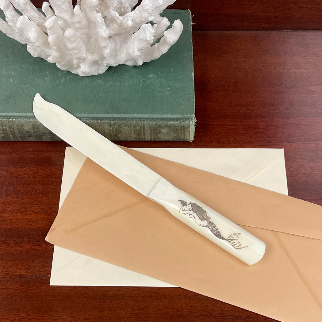 Letter Openers/Magnifiers Nautical 9″ Mermaid Engraved Scrimshaw Ox Bone Letter Opener