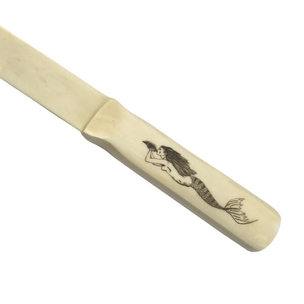 Desk Top Accessories Nautical 9″ Mermaid Engraved Scrimshaw Ox Bone Letter Opener- Antique Reproduction