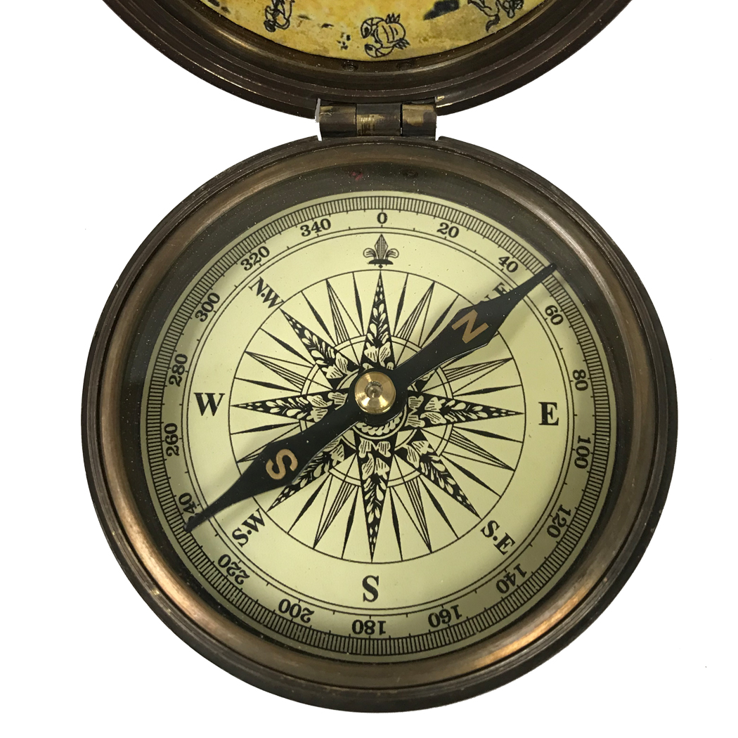 2.3 Brass Brown Antique style Compass with Poem / World Time
