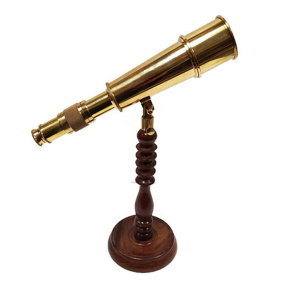 Nautical Decor & Souvenirs Nautical 10-3/4″ Polished Brass Tabletop Antique Telescope on Solid 9″ Rosewood Pedestal Stand – Antique Reproduction