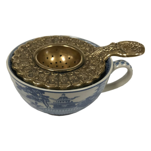 Teaware Early American 5-1/4″ Antiqued Brass Tea Strainer- Antique Vintage Style