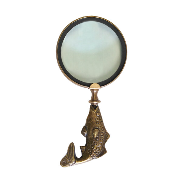 Desk Top Accessories Lodge 9″ Antiqued Brass Fish Magnifying Glass- Antique Vintage Style
