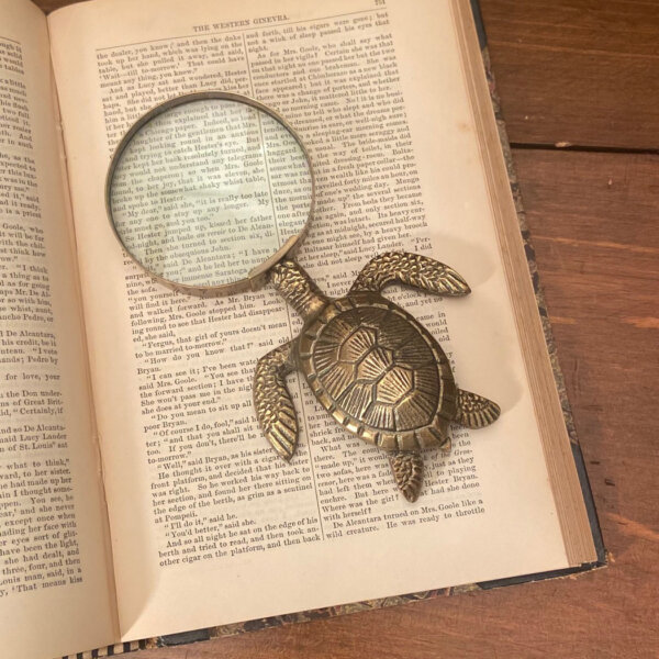 Desk Top Accessories Nautical 7″ Antiqued Brass Turtle Magnifying Glass- Antique Vintage Style