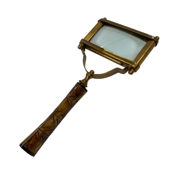 Desk Top Accessories Writing 10-1/2″ Rectangular Antiqued Brass Magnifier with Etched Horn Handle- Antique Vintage Style