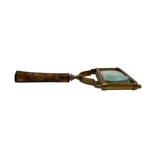 Desk Top Accessories Writing 10-1/2″ Rectangular Antiqued Brass Magnifier with Etched Horn Handle- Antique Vintage Style