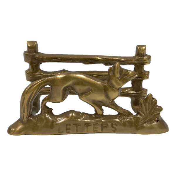 Desk Top Accessories Equestrian 3-1/2″ Antiqued Brass Fox and Fence Business Card and Letter Holder- Antique Vintage Style
