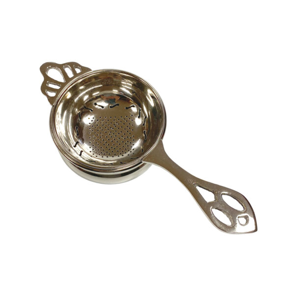 Teaware Teaware Nickel Plated Tea Strainer with Catch Bowl- Antique Vintage Style