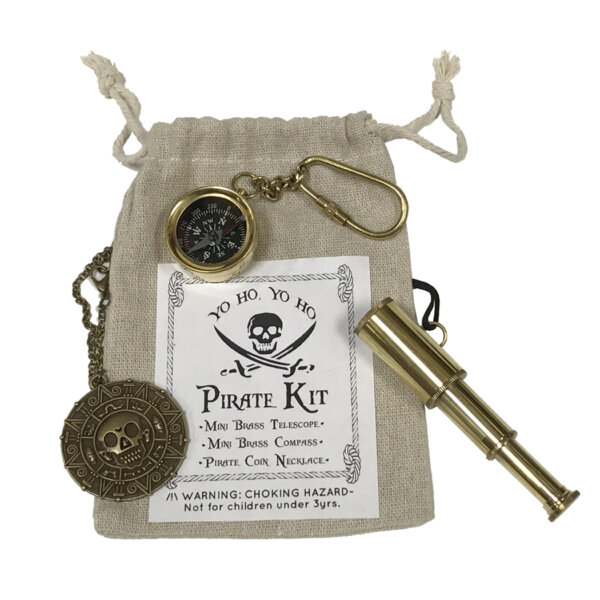 Toys & Games Pirate Pirate Birthday Party Favor Kit – Brass Telescope Necklace –  Coin Necklace –  and Brass Compass Key Chain in Cloth Bag
