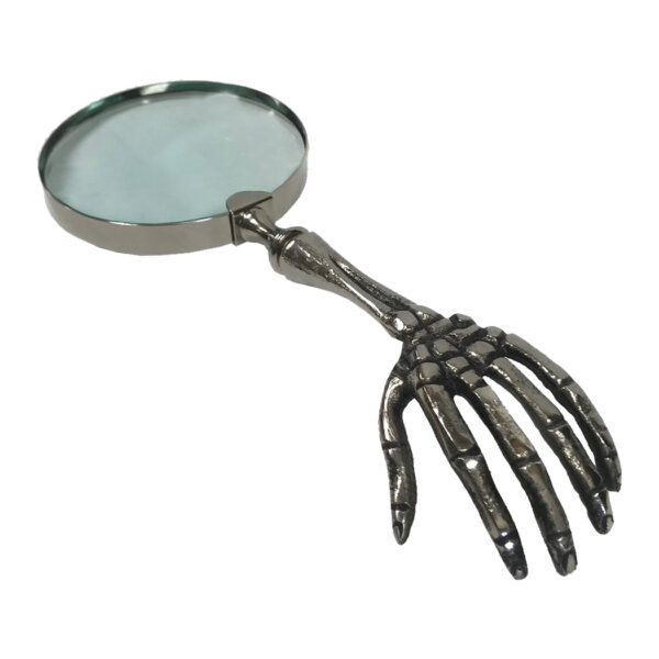 Halloween Decor Halloween 10-1/2″ Skeleton Hand Nickel Magnifying Glass with Aluminum Nickel Antique Handle