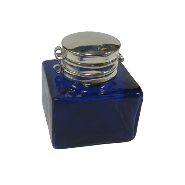 Desk Top Accessories Writing 1-3/4″ Cobalt Blue Square Glass Inkwell- Antique Reproduction