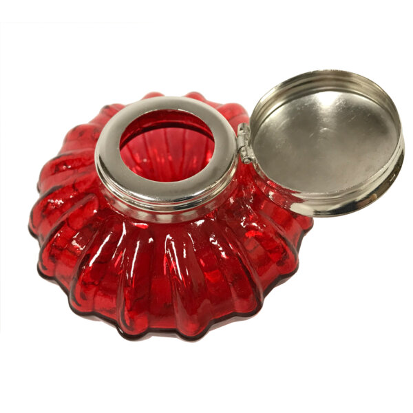 Desk Top Accessories Writing 3″ Red Swirl Glass Inkwell with Nickel Plated Lid- Antique Vintage Style
