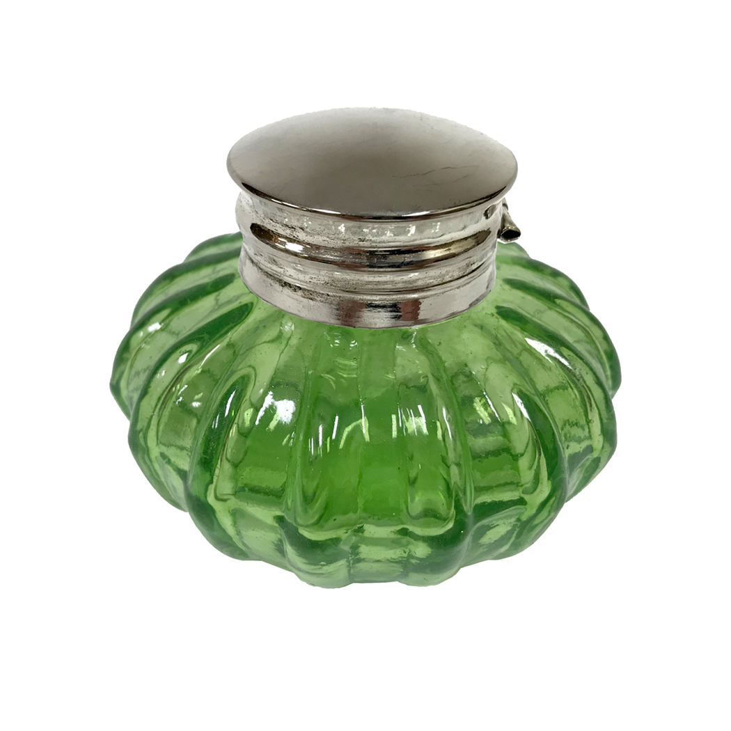 Inkwells Writing 3″ Light Green Swirl Glass Inkwell w/ Nickel ...