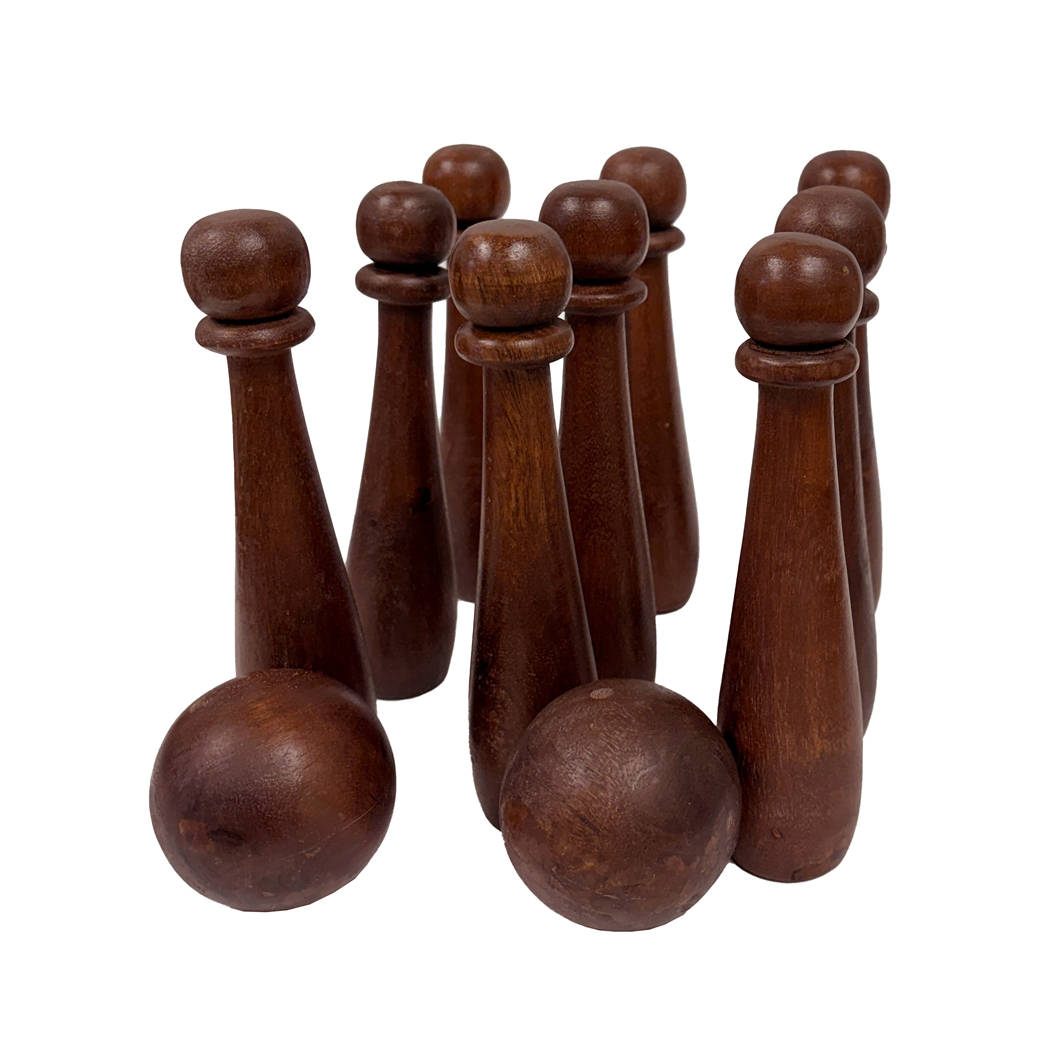 Toys & Games Early American 7″ 9-Pin Wooden Bowling Game – Antique ...